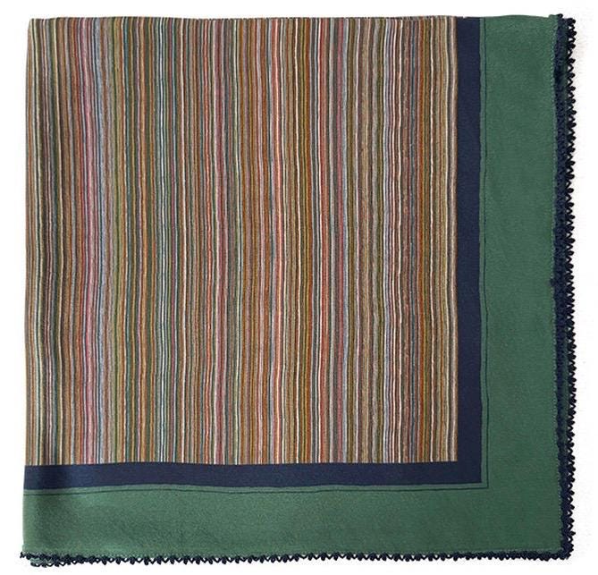 100% Mulberry Silk Scarf 26"x26" 65x65cm, Vintage Ethnic Color Block Stripe Silk Crepe de Chine Square Scarf, Artistic Gift for Her