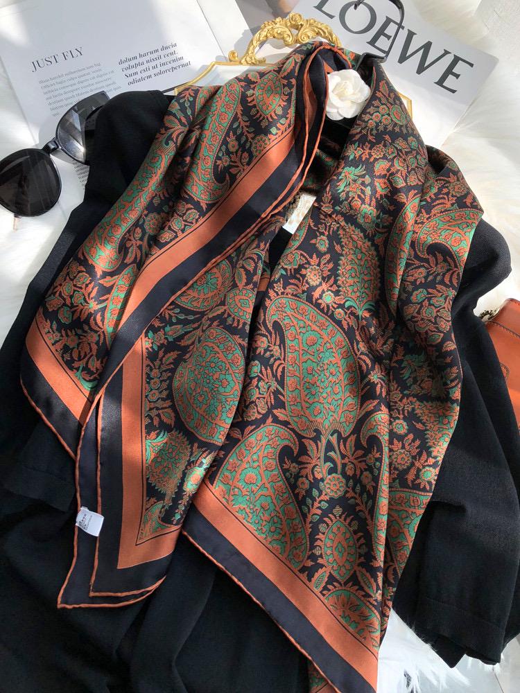 100% Mulberry Silk Scarf 42"x42" 108x108cm, Vintage Paisley Satin Shawl, Elegant Silk Hair Wrap, Large Square Scarf Gift for Her