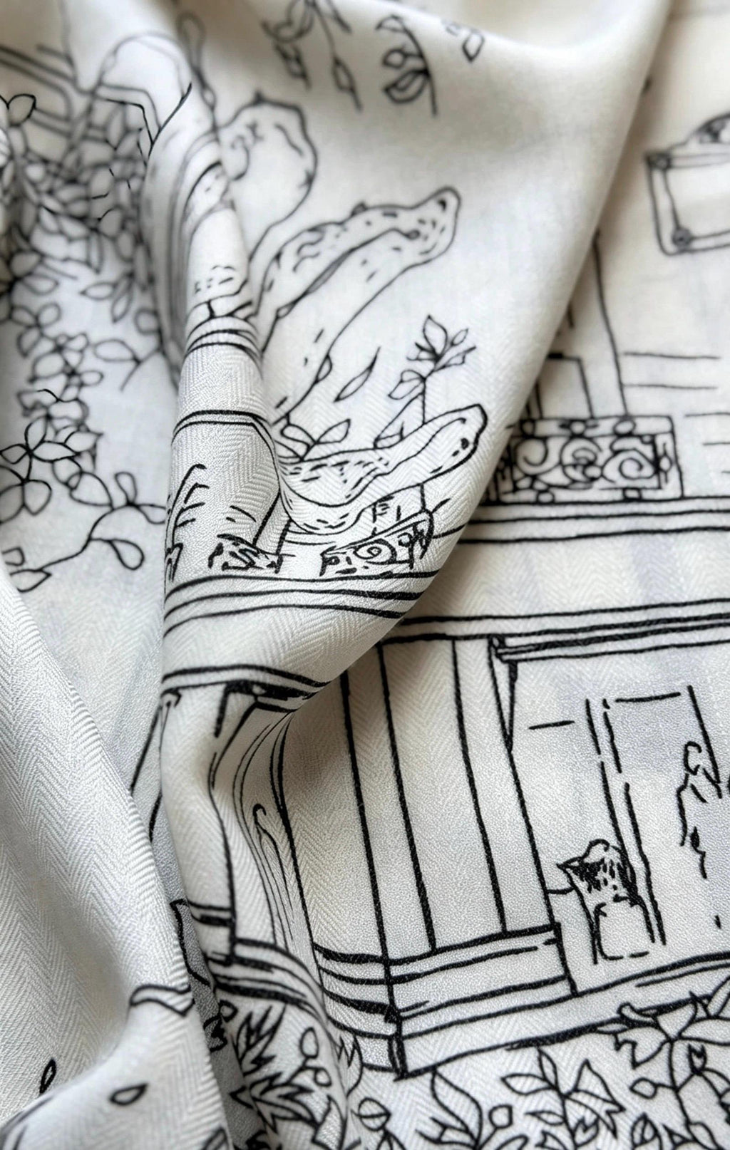 Silk Wool Scarf 53"x53" 135x135cm, Paris Street Sketch Minimalist French Style Silk Wool Blend Square Shawl, Classic Gift for Her