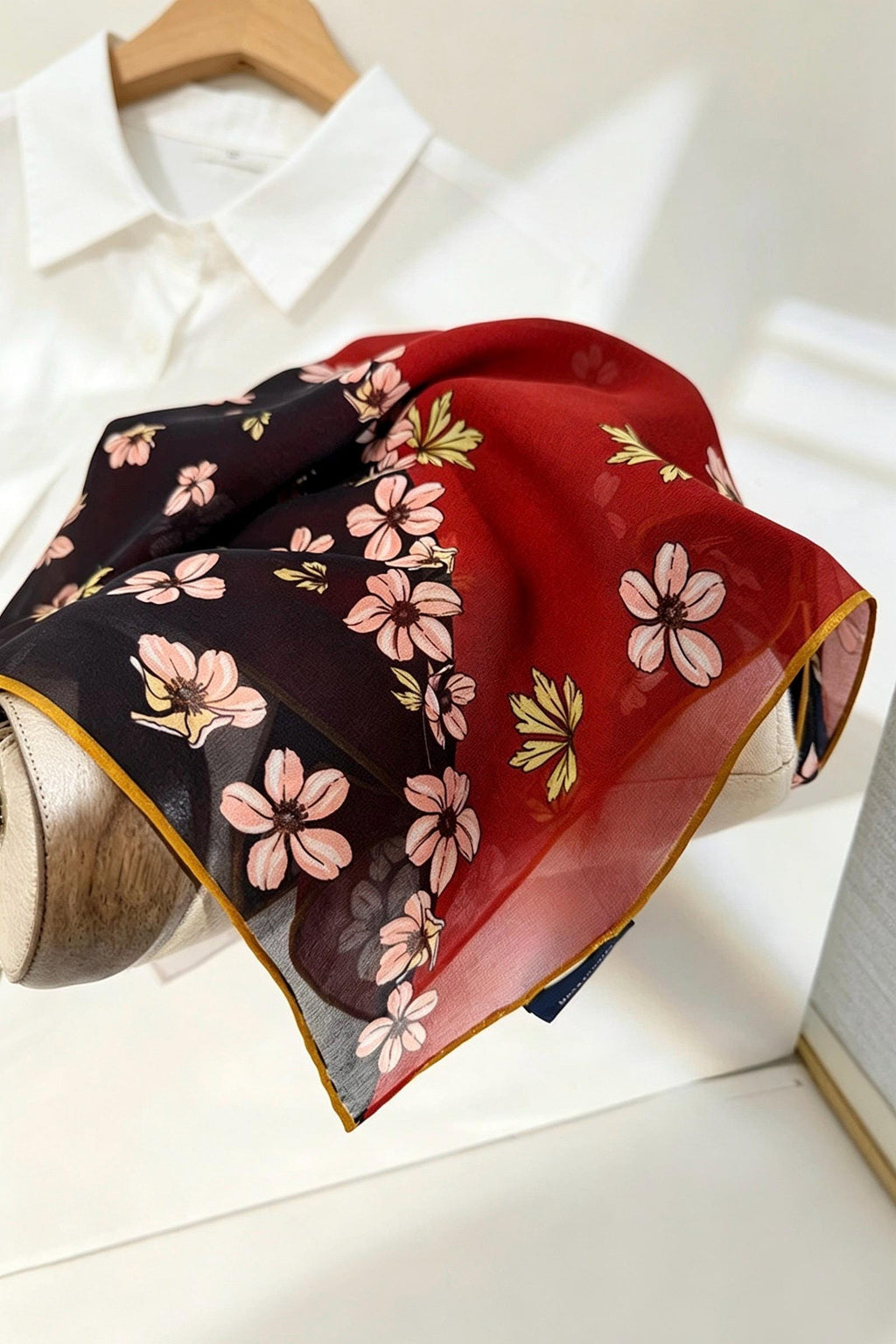 100% Mulberry Silk Scarf 26"x26" 65x65cm, Retro Color Block Georgette, Contrasting Silk Shawl, Aesthetic Art Gift for Her