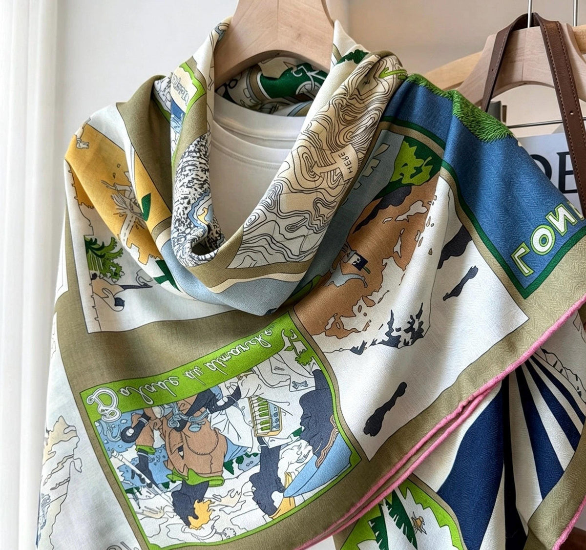 Silk Wool Scarf 53"x53" 135x135cm, Dreamy Blue Teal Romantic Storybook Silk Wool Blend Square Shawl, Elegant Gift for Her