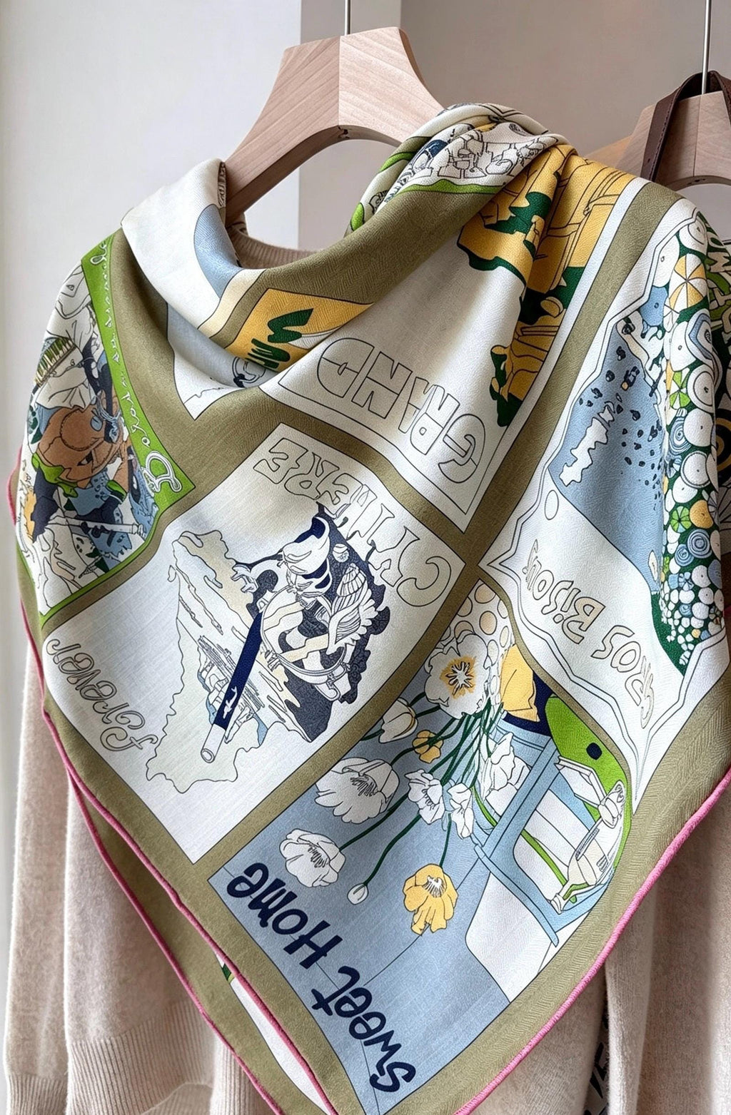 Silk Wool Scarf 53"x53" 135x135cm, Dreamy Blue Teal Romantic Storybook Silk Wool Blend Square Shawl, Elegant Gift for Her