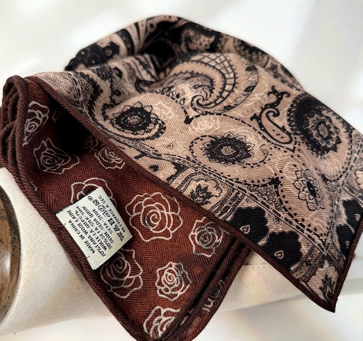 Mulberry Silk Wool Blend Scarf 26"x26" 65x65cm, Luxury Australian Wool Vintage Caramel Shawl, Elegant Autumn Winter Gift for Her Neckerchief