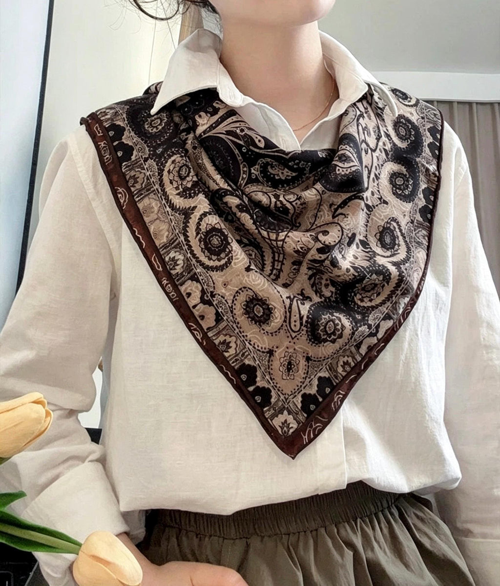 Mulberry Silk Wool Blend Scarf 26"x26" 65x65cm, Luxury Australian Wool Vintage Caramel Shawl, Elegant Autumn Winter Gift for Her Neckerchief
