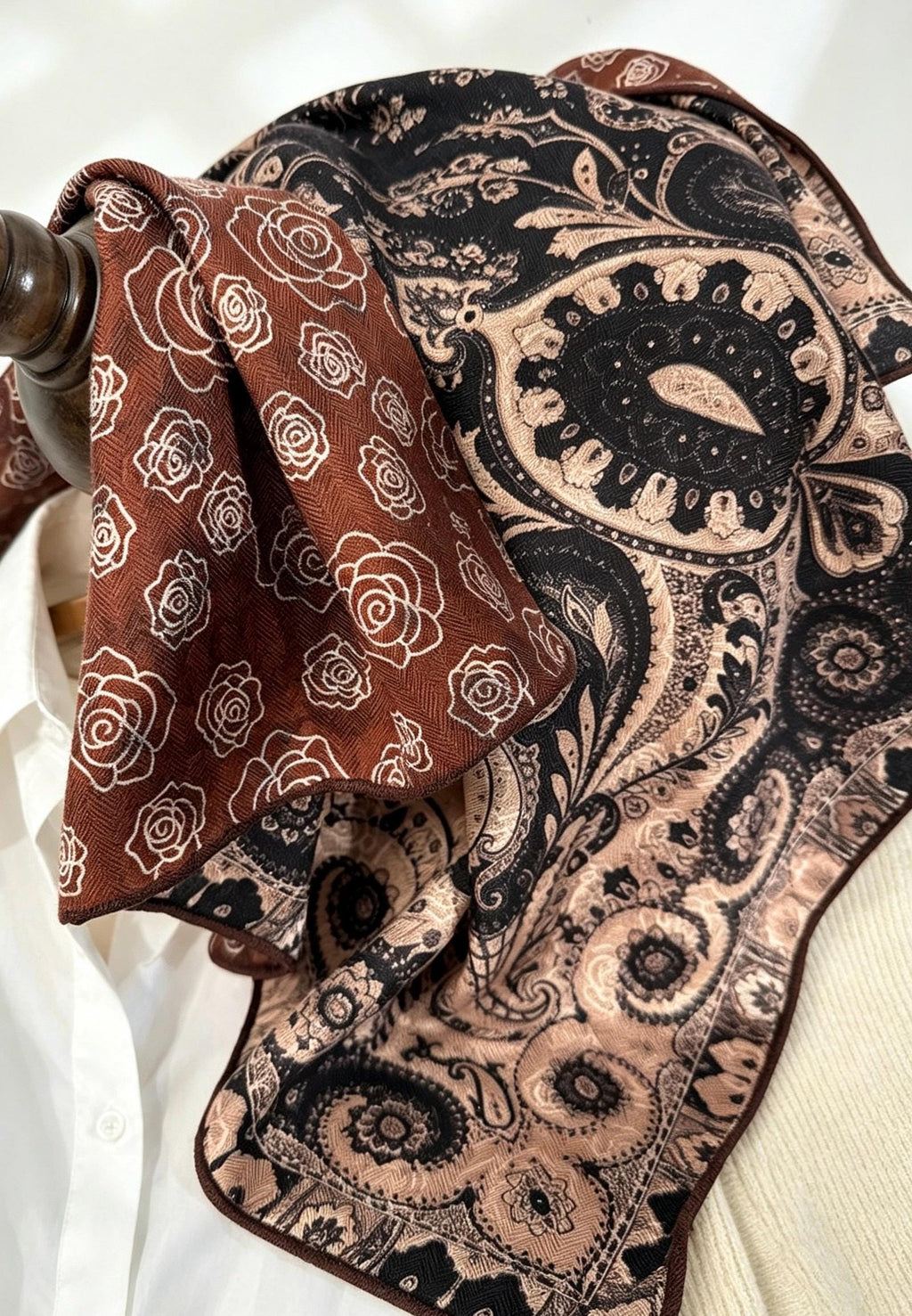 Mulberry Silk Wool Blend Scarf 26"x26" 65x65cm, Luxury Australian Wool Vintage Caramel Shawl, Elegant Autumn Winter Gift for Her Neckerchief
