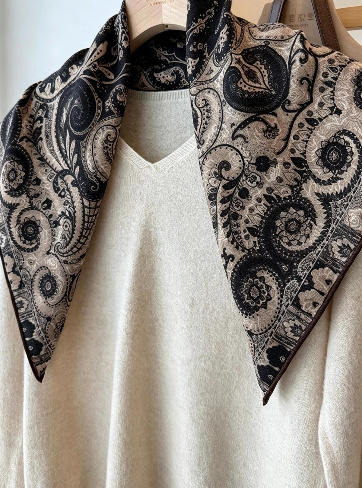 Mulberry Silk Wool Blend Scarf 26"x26" 65x65cm, Luxury Australian Wool Vintage Caramel Shawl, Elegant Autumn Winter Gift for Her Neckerchief