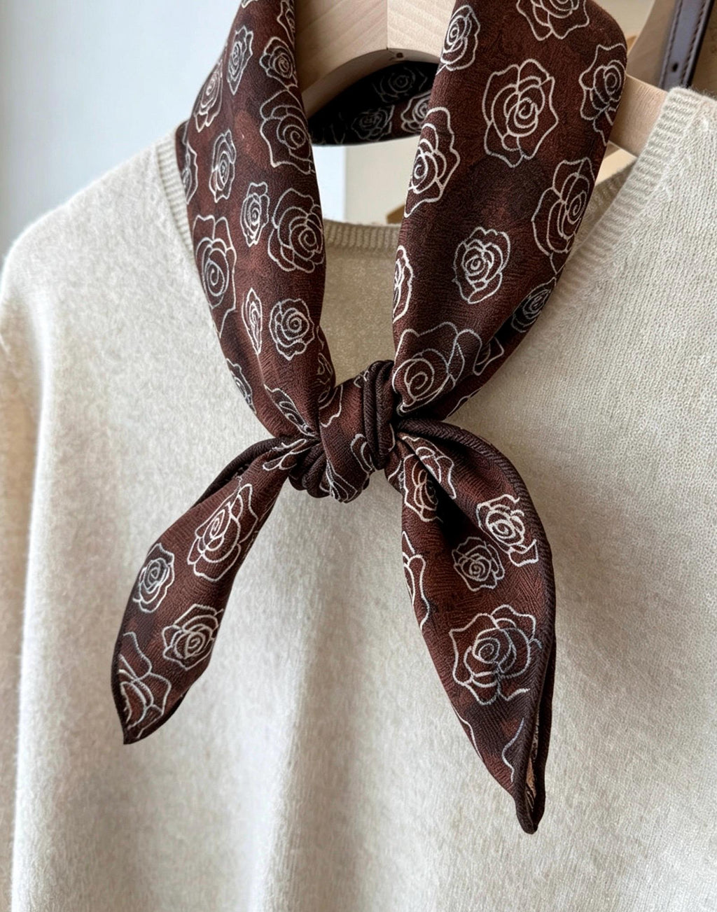 Mulberry Silk Wool Blend Scarf 26"x26" 65x65cm, Luxury Australian Wool Vintage Caramel Shawl, Elegant Autumn Winter Gift for Her Neckerchief