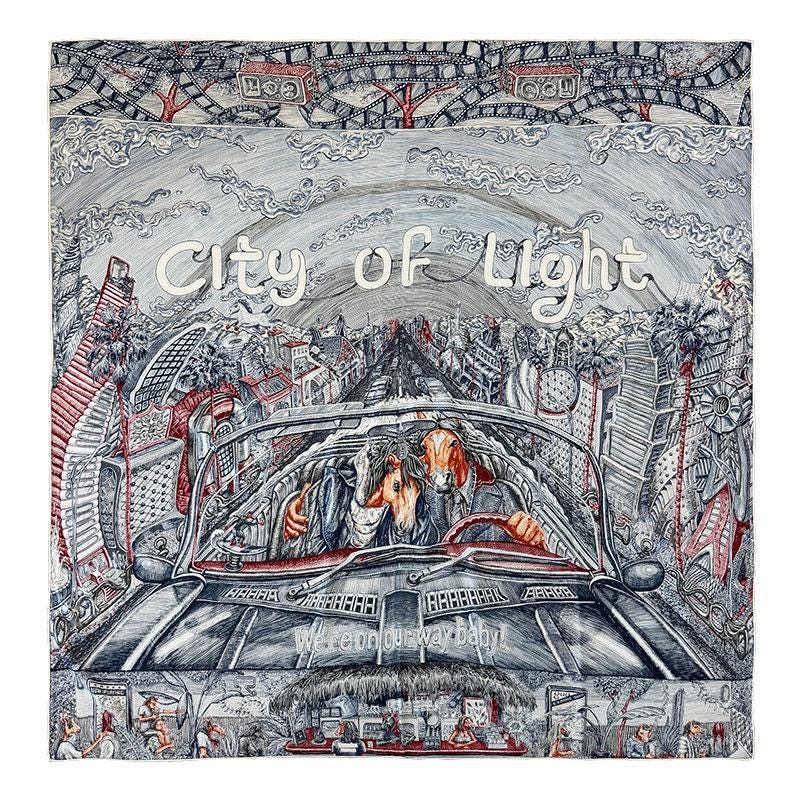 Silk Wool Scarf 53"x53" 135x135cm, Vintage Narrative Low Saturation Color Block Silk Wool Blend Square Shawl, Classic Gift for Her