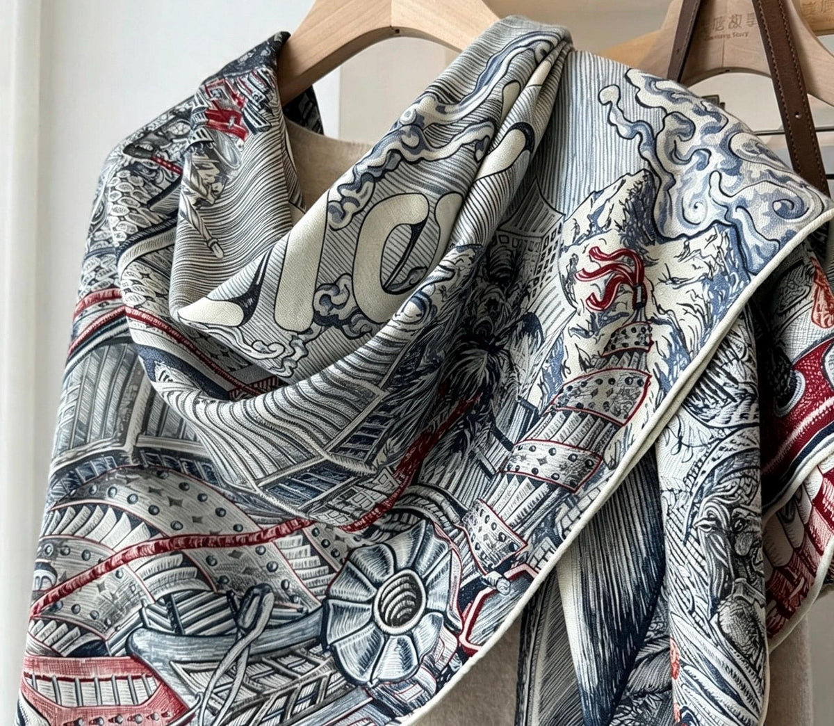 Silk Wool Scarf 53"x53" 135x135cm, Vintage Narrative Low Saturation Color Block Silk Wool Blend Square Shawl, Classic Gift for Her