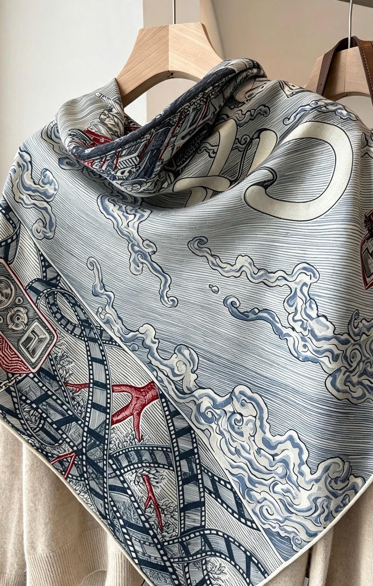 Silk Wool Scarf 53"x53" 135x135cm, Vintage Narrative Low Saturation Color Block Silk Wool Blend Square Shawl, Classic Gift for Her