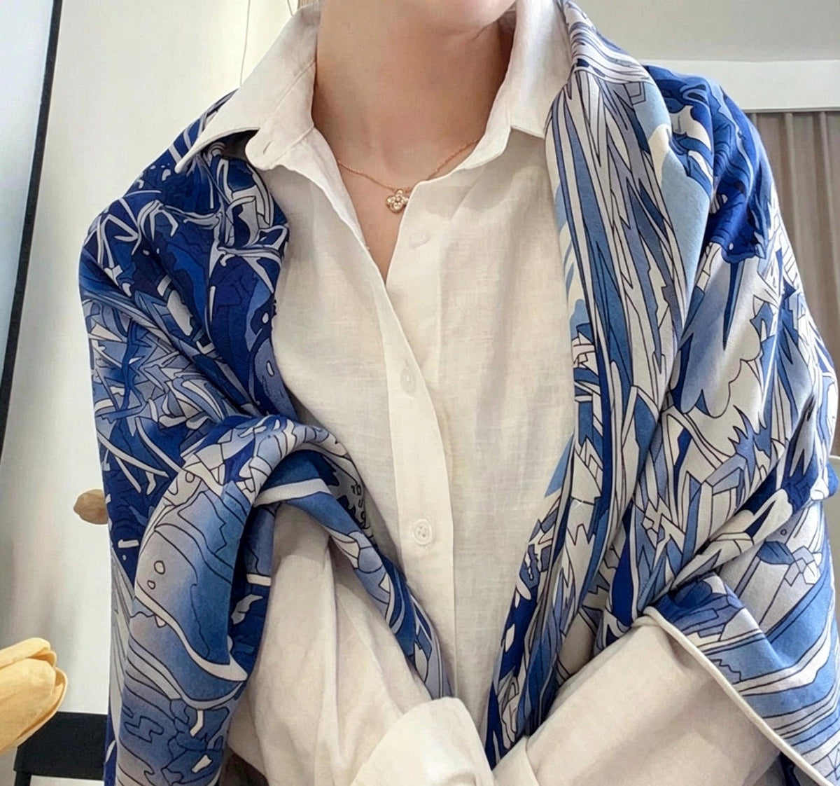 100% Wool Silk Blend Scarf 53"x53" 135x135cm, Reversible Double Sided Shawl, Romantic Ice Blue Wrap, Luxury Warm Winter Gift for Her