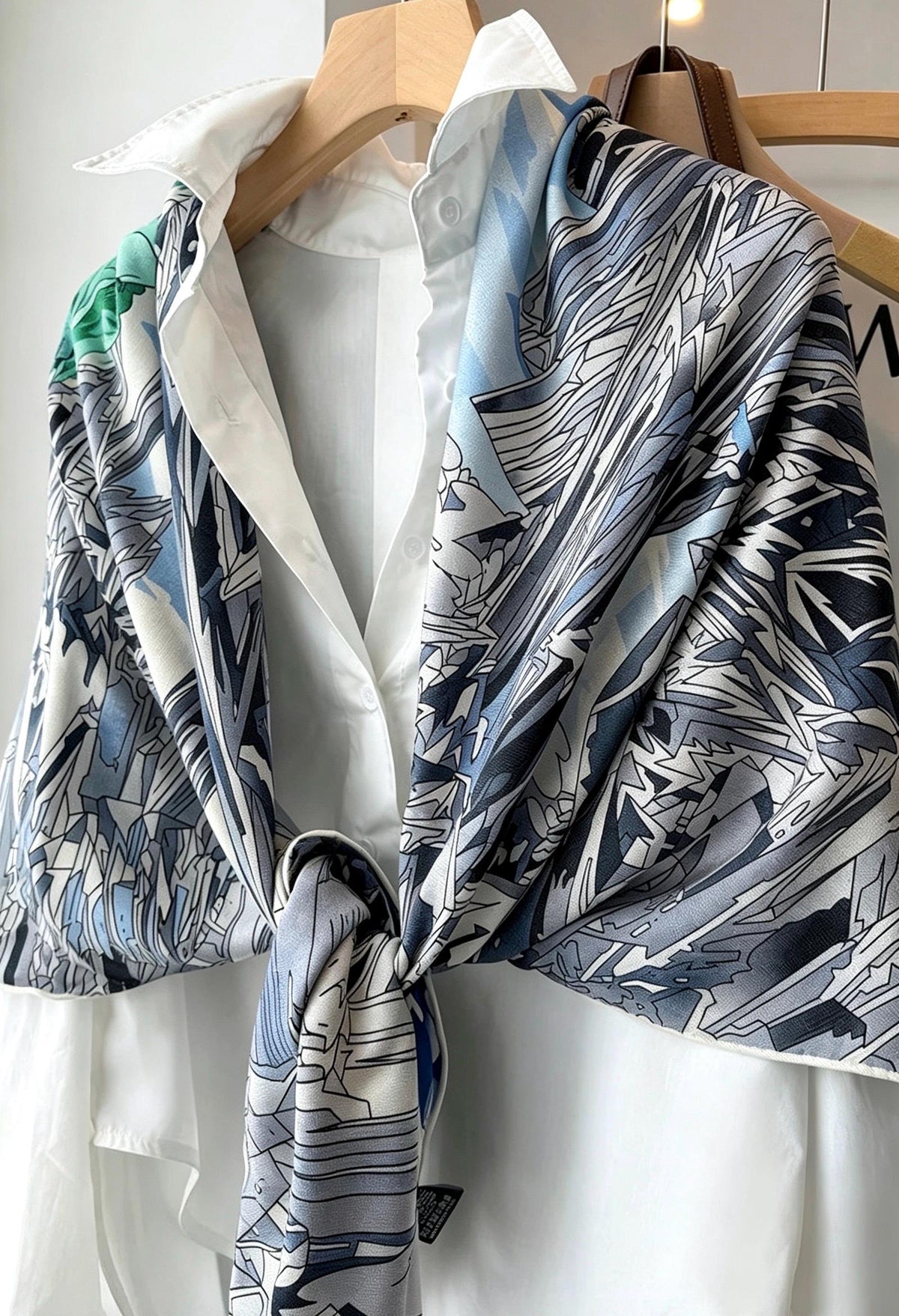 100% Wool Silk Blend Scarf 53"x53" 135x135cm, Reversible Double Sided Shawl, Romantic Ice Blue Wrap, Luxury Warm Winter Gift for Her