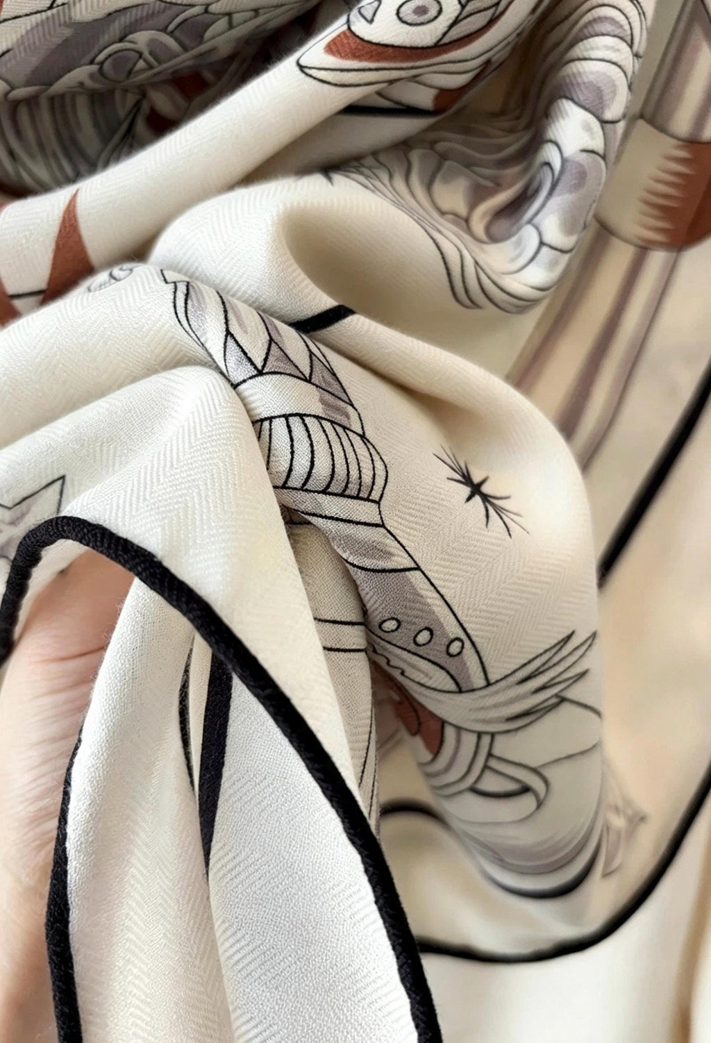 Silk Wool Scarf 53"x53" 135x135cm, Vintage Equestrian Heritage Silk Wool Blend Square Shawl, Luxury Collector Gift for Her