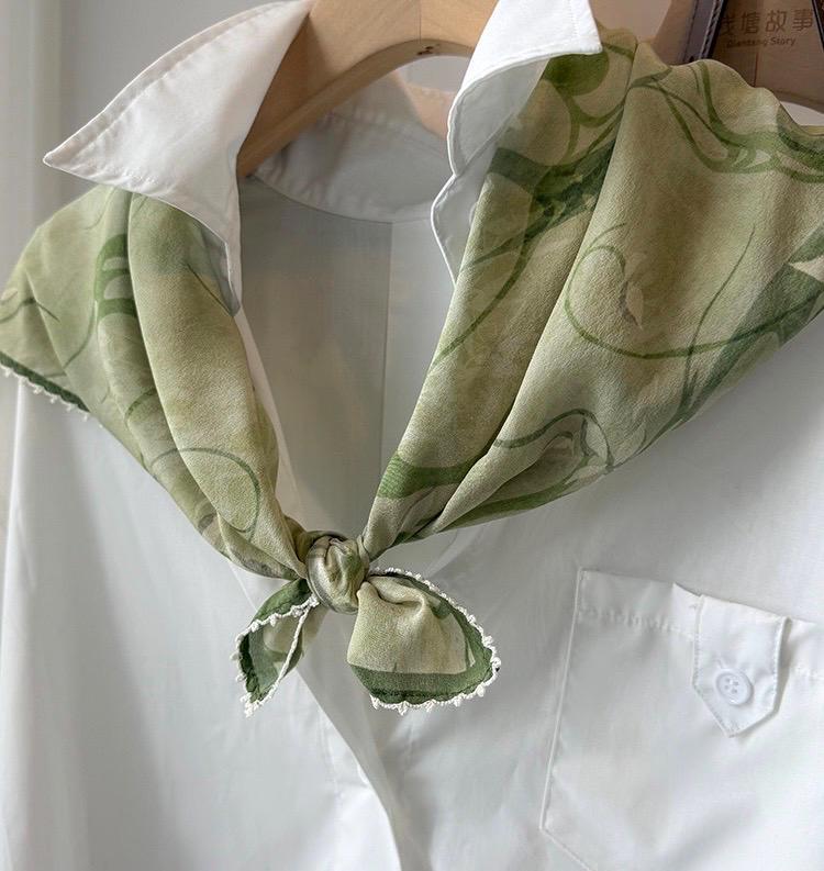 100% Mulberry Silk Scarf 26"x26" 65x65cm, Ink Orchid Botanical Print, Silk Crepe de Chine Square Wrap, Muted Green Summer Gift for Her