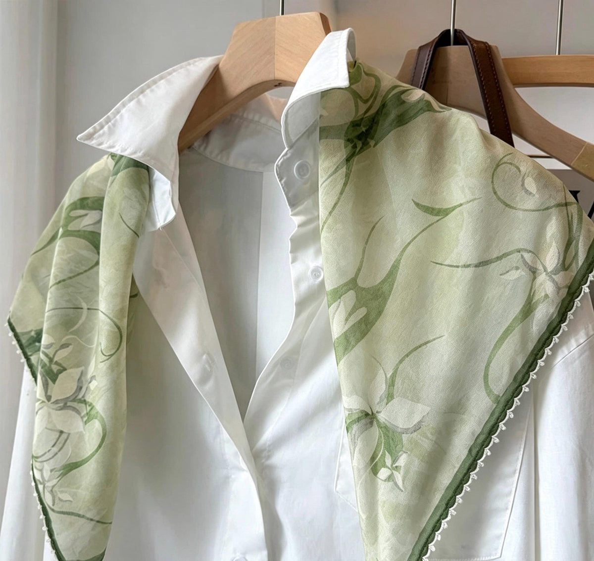 100% Mulberry Silk Scarf 26"x26" 65x65cm, Ink Orchid Botanical Print, Silk Crepe de Chine Square Wrap, Muted Green Summer Gift for Her