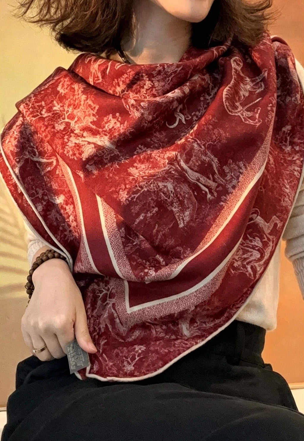 Silk Wool Scarf 35"x35" 88x88cm, Heavyweight Jungle Botanical Silk Wool Blend Square Scarf, Elegant Spring Autumn Shawl Gift for Her
