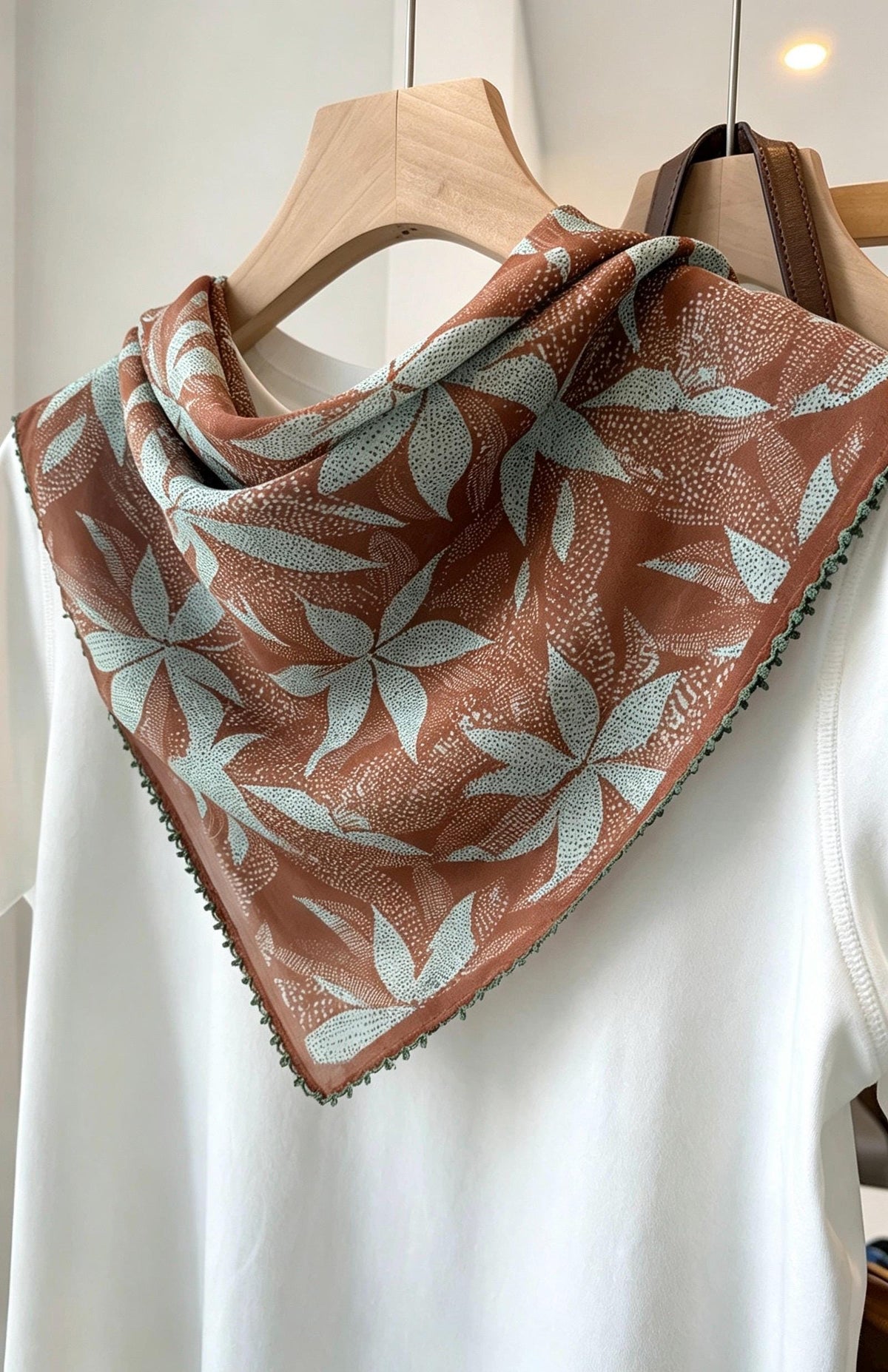 100% Mulberry Silk Scarf 27"x27" 68x68cm, Maillard Brown Autumn Silk Wrap, Silk Crepe de Chine Square Scarf, Warm Tone Gift for Her