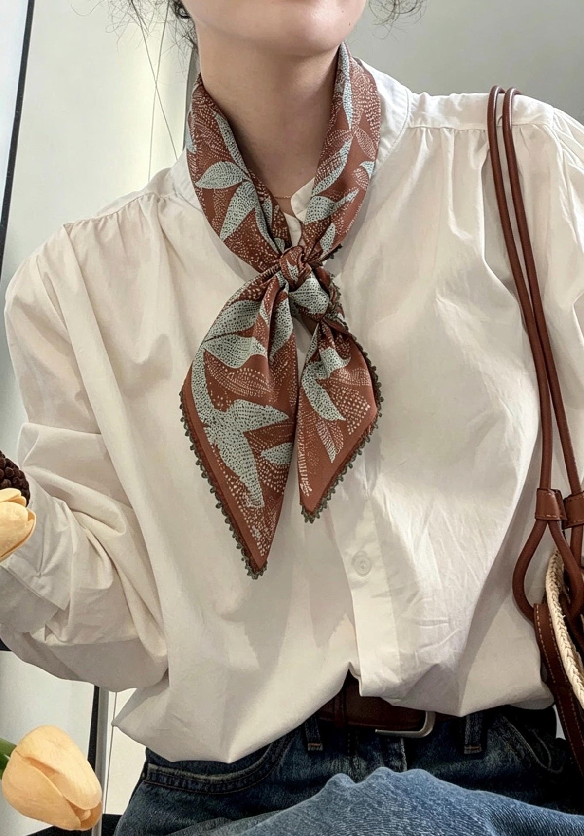 100% Mulberry Silk Scarf 27"x27" 68x68cm, Maillard Brown Autumn Silk Wrap, Silk Crepe de Chine Square Scarf, Warm Tone Gift for Her