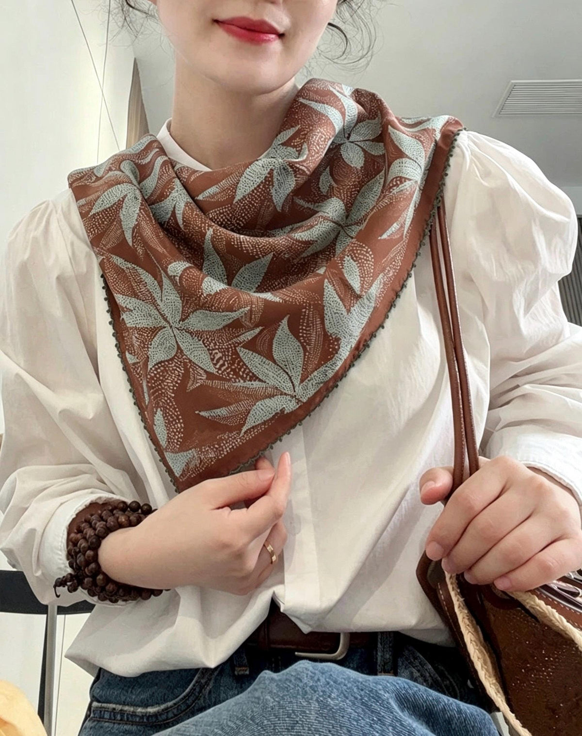 100% Mulberry Silk Scarf 27"x27" 68x68cm, Maillard Brown Autumn Silk Wrap, Silk Crepe de Chine Square Scarf, Warm Tone Gift for Her