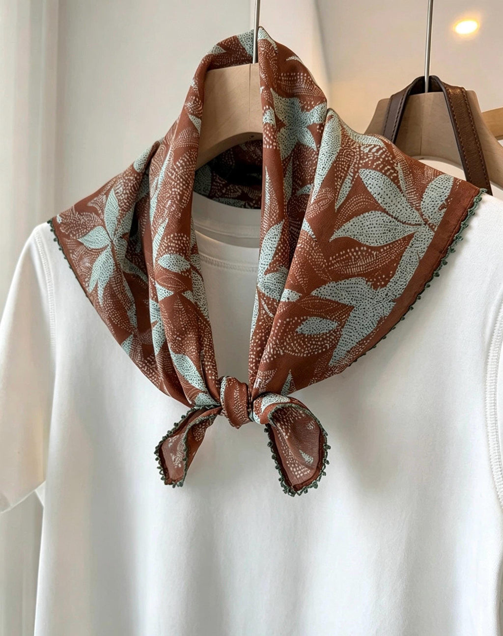 100% Mulberry Silk Scarf 27"x27" 68x68cm, Maillard Brown Autumn Silk Wrap, Silk Crepe de Chine Square Scarf, Warm Tone Gift for Her