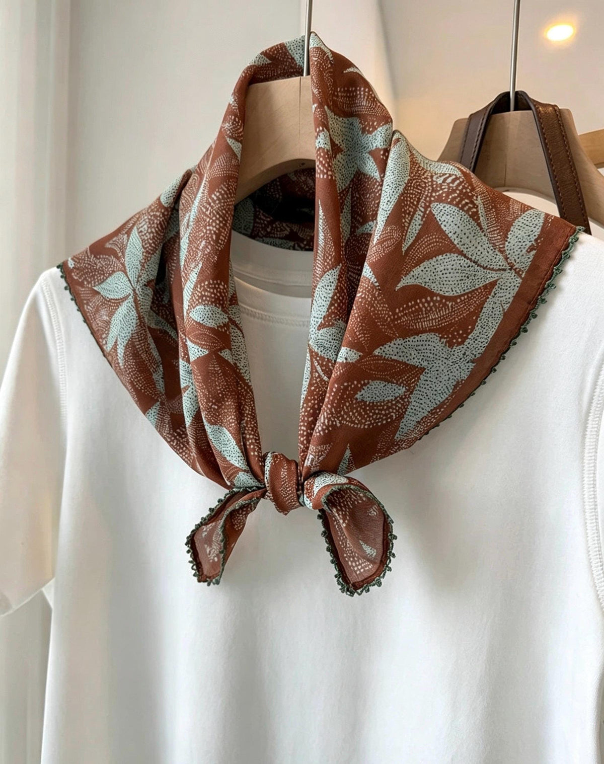 100% Mulberry Silk Scarf 27"x27" 68x68cm, Maillard Brown Autumn Silk Wrap, Silk Crepe de Chine Square Scarf, Warm Tone Gift for Her