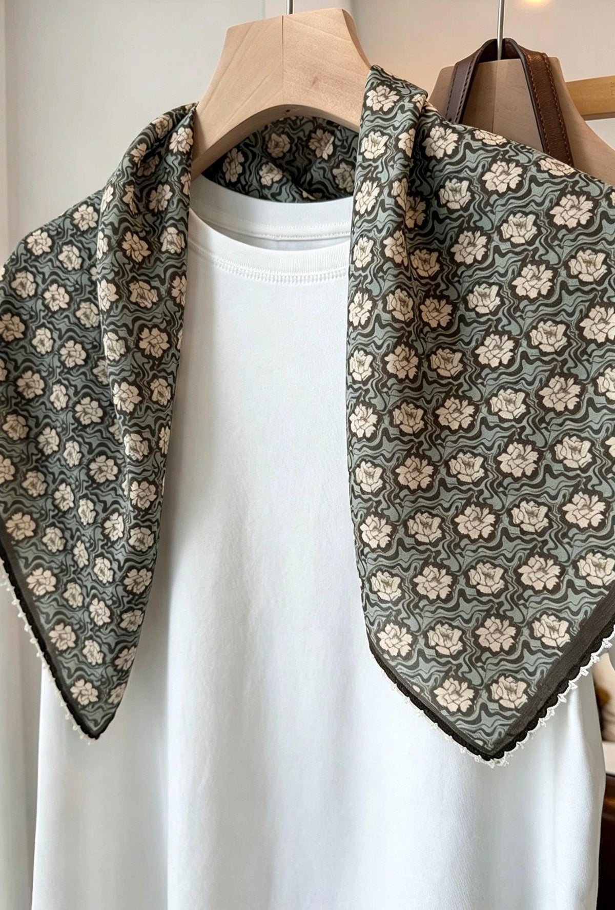 100% Mulberry Silk Scarf 26"x26" 65x65cm, Muted Morandi Grey Silk Crepe de Chine Square Scarf, Vintage Classical Gift for Her