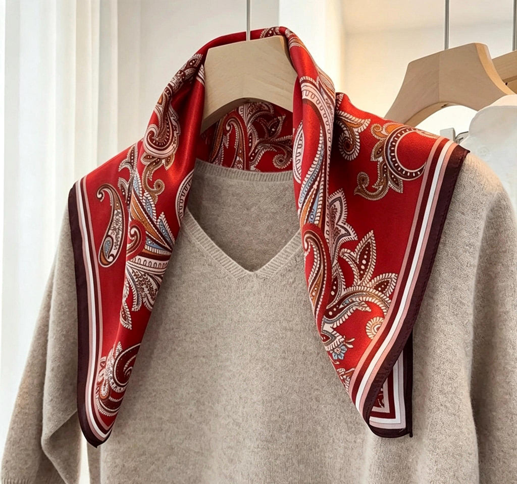 100% Mulberry Silk Scarf 21"x21" 53x53cm, Dunhuang Color Oriental Mandala Silk Square Scarf, Bandana Neckwear, Gift for Her