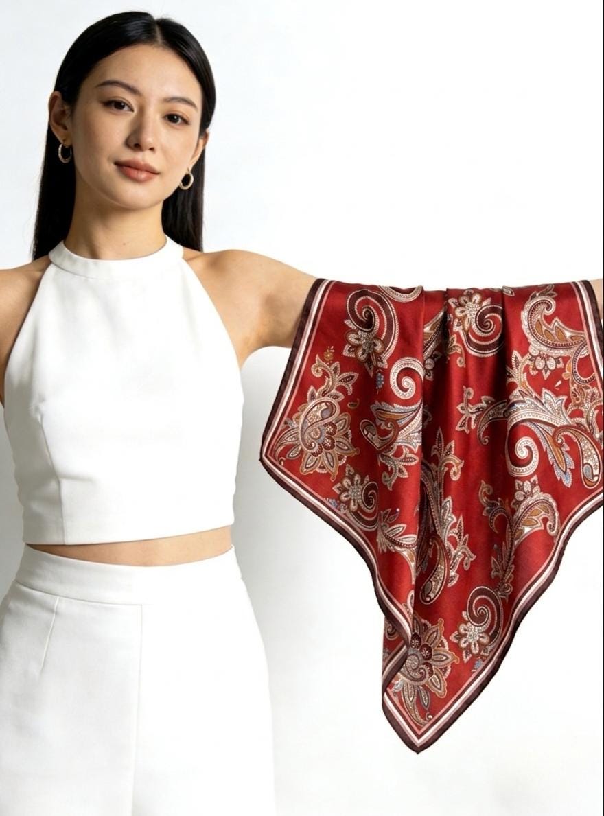 100% Mulberry Silk Scarf 21"x21" 53x53cm, Dunhuang Color Oriental Mandala Silk Square Scarf, Bandana Neckwear, Gift for Her