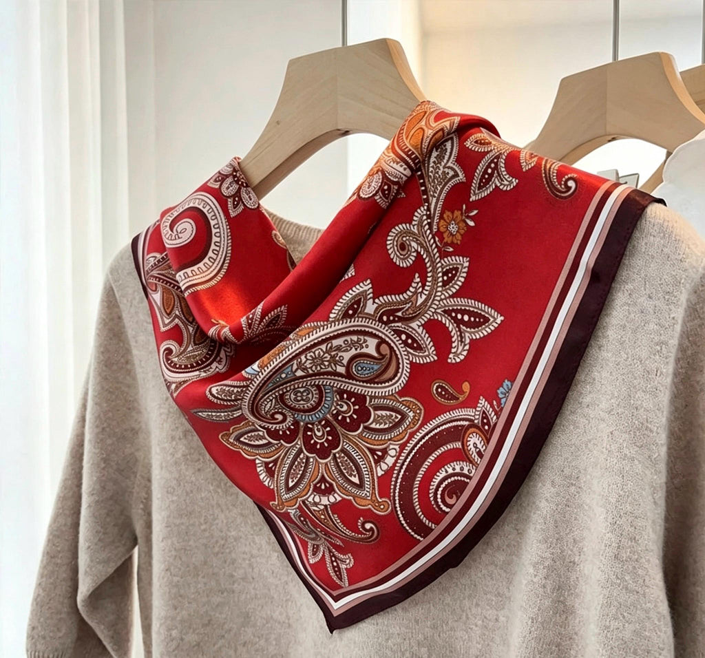 100% Mulberry Silk Scarf 21"x21" 53x53cm, Dunhuang Color Oriental Mandala Silk Square Scarf, Bandana Neckwear, Gift for Her