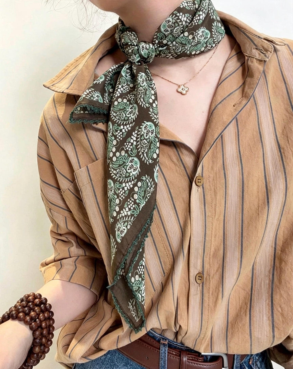 100% Mulberry Silk Scarf 27"x27" 68x68cm, Deep Brown Vintage European Pattern Silk Crepe de Chine Square Scarf, Classic Gift for Her