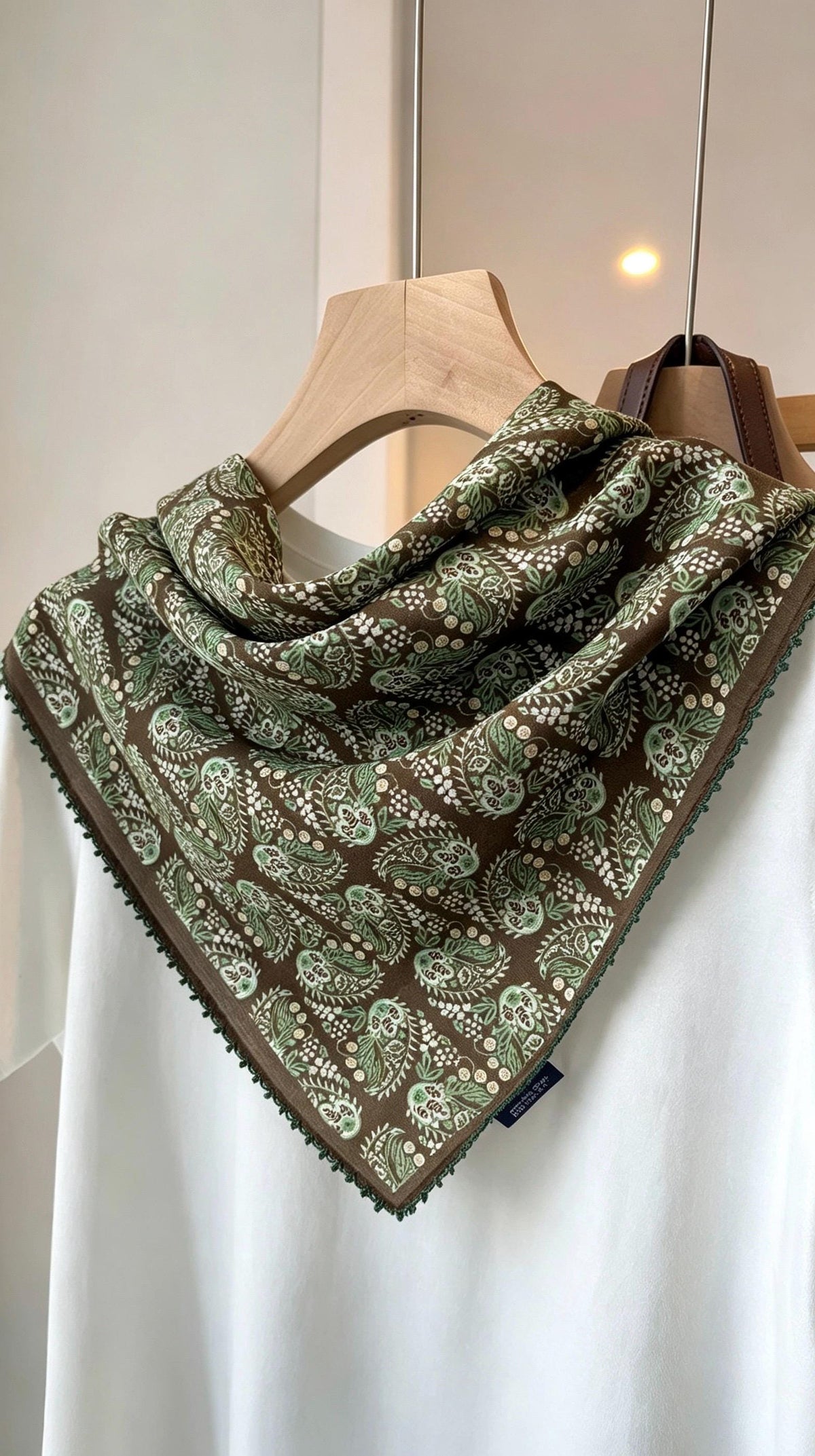 100% Mulberry Silk Scarf 27"x27" 68x68cm, Deep Brown Vintage European Pattern Silk Crepe de Chine Square Scarf, Classic Gift for Her