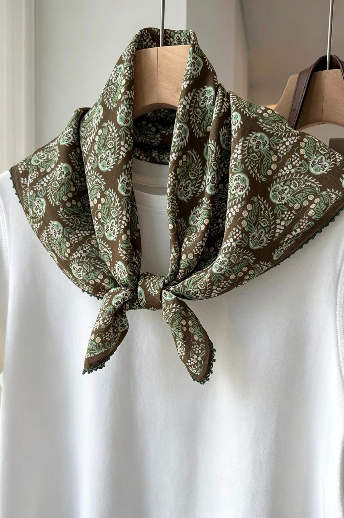 100% Mulberry Silk Scarf 27"x27" 68x68cm, Deep Brown Vintage European Pattern Silk Crepe de Chine Square Scarf, Classic Gift for Her