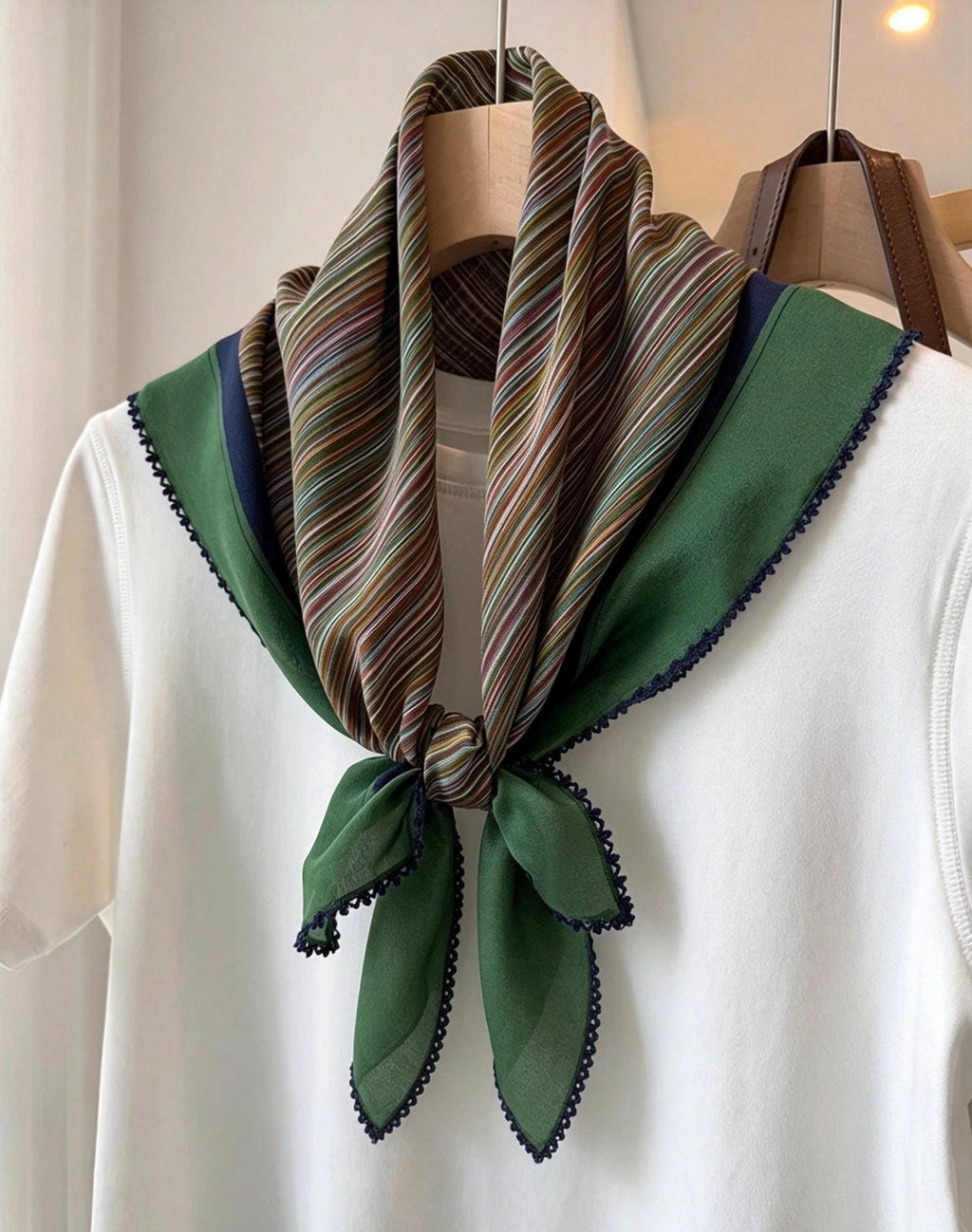 100% Mulberry Silk Scarf 26"x26" 65x65cm, Vintage Ethnic Color Block Stripe Silk Crepe de Chine Square Scarf, Artistic Gift for Her