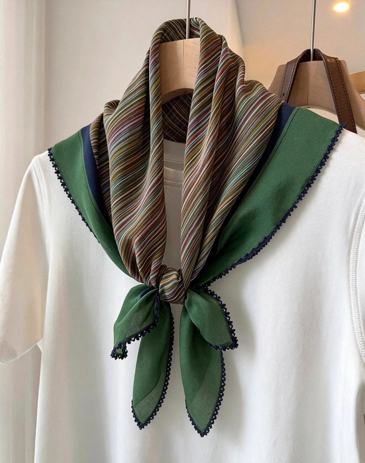100% Mulberry Silk Scarf 26"x26" 65x65cm, Vintage Ethnic Color Block Stripe Silk Crepe de Chine Square Scarf, Artistic Gift for Her