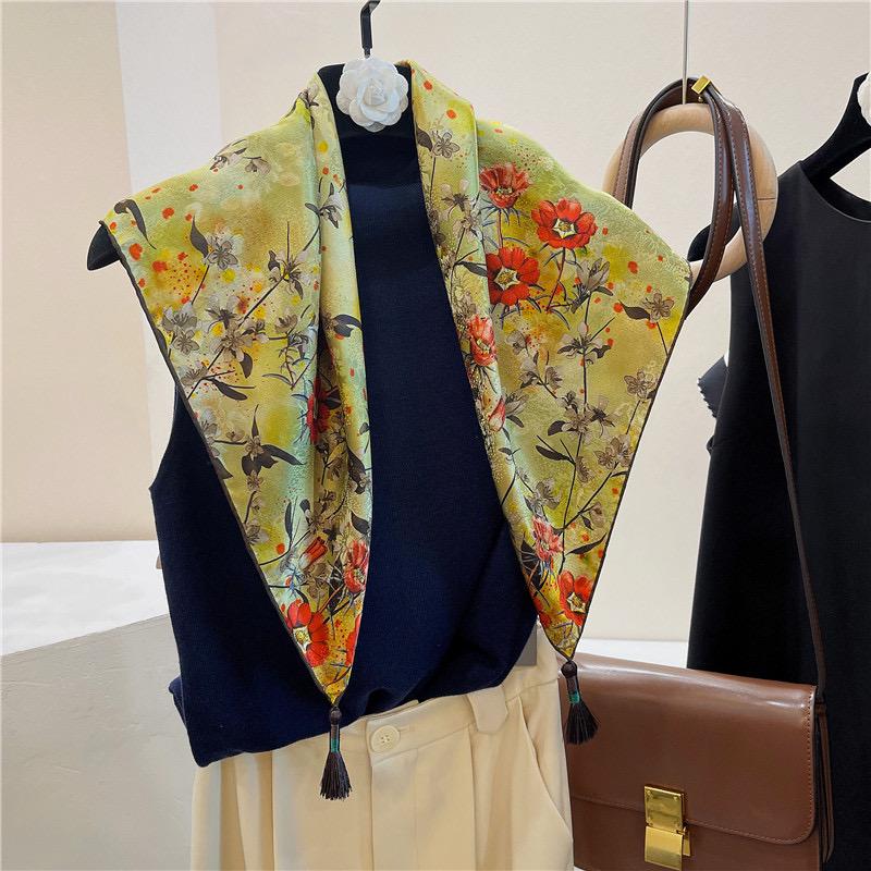 100% Mulberry Silk Scarf 26"x26" 65x65cm, Heavyweight Xiangyun Silk Dunhuang Square Scarf, Oriental Shawl Wrap, Gift for Her