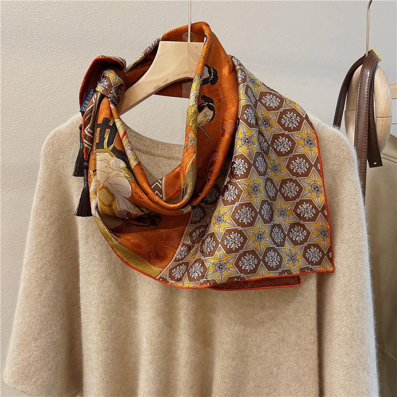 100% Mulberry Silk Scarf 26"x26" 65x65cm, Heavyweight Xiangyun Silk Dunhuang Square Scarf, Oriental Shawl Wrap, Gift for Her