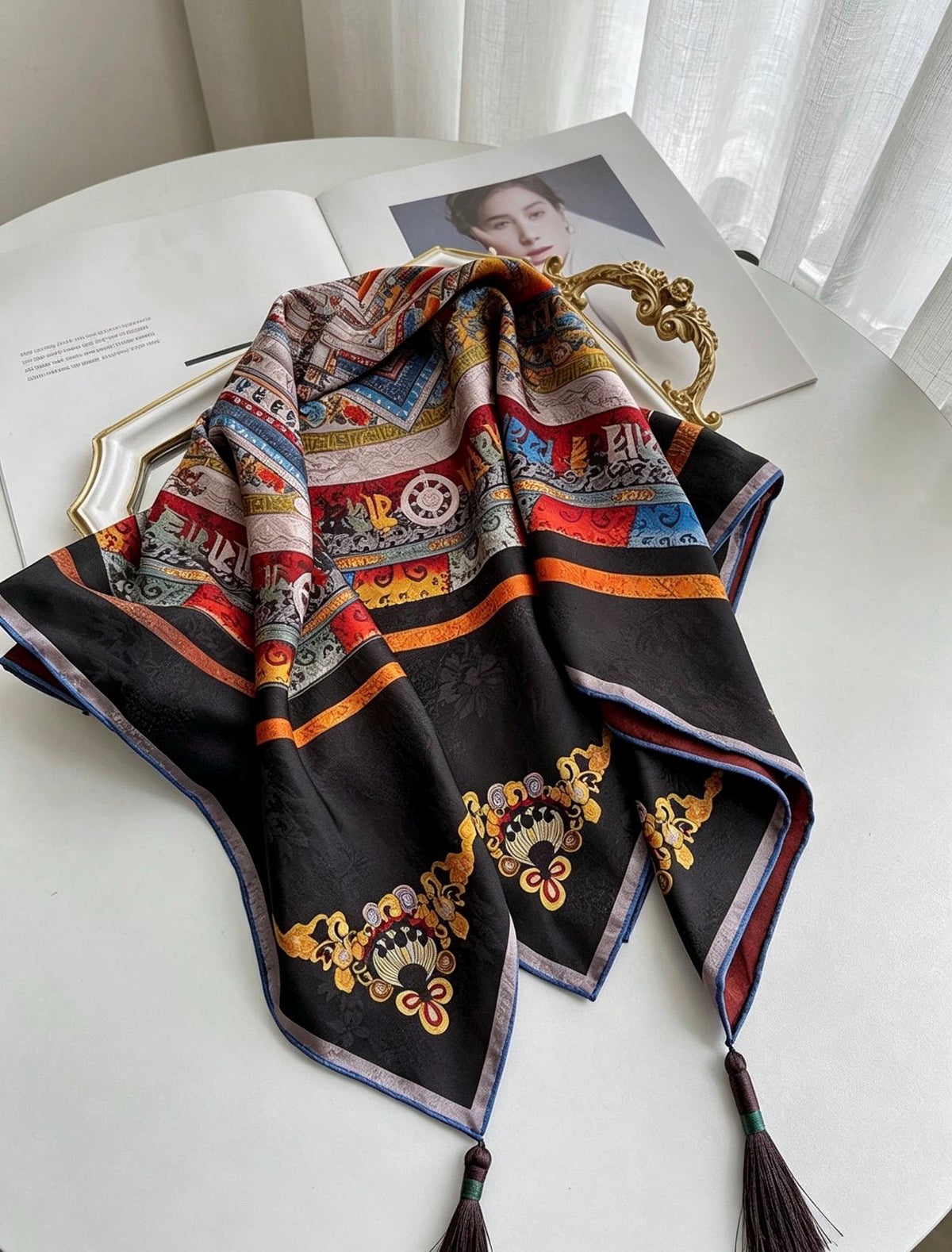100% Mulberry Silk Scarf 26"x26" 65x65cm, Heavyweight Xiangyun Silk Dunhuang Square Scarf, Oriental Shawl Wrap, Gift for Her