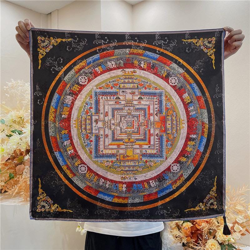 100% Mulberry Silk Scarf 26"x26" 65x65cm, Heavyweight Xiangyun Silk Dunhuang Square Scarf, Oriental Shawl Wrap, Gift for Her