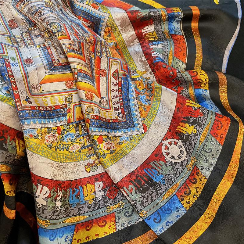100% Mulberry Silk Scarf 26"x26" 65x65cm, Heavyweight Xiangyun Silk Dunhuang Square Scarf, Oriental Shawl Wrap, Gift for Her