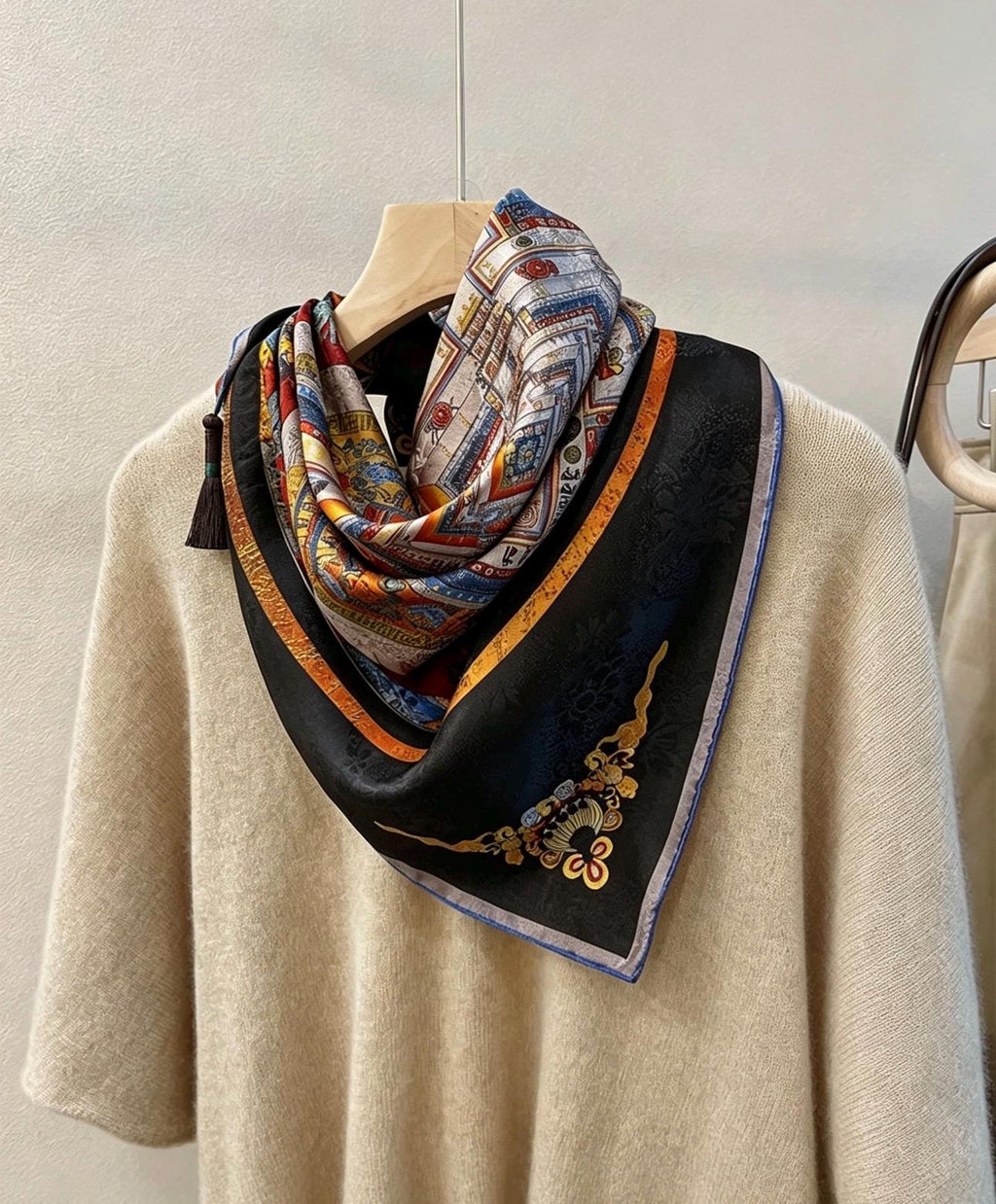 100% Mulberry Silk Scarf 26"x26" 65x65cm, Heavyweight Xiangyun Silk Dunhuang Square Scarf, Oriental Shawl Wrap, Gift for Her