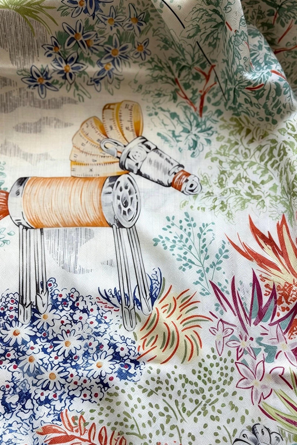Silk Wool Scarf 53"x53" 135x135cm, Watercolor Forest Soft Floral Silk Wool Blend Square Shawl, Whimsical Garden Gift for Her