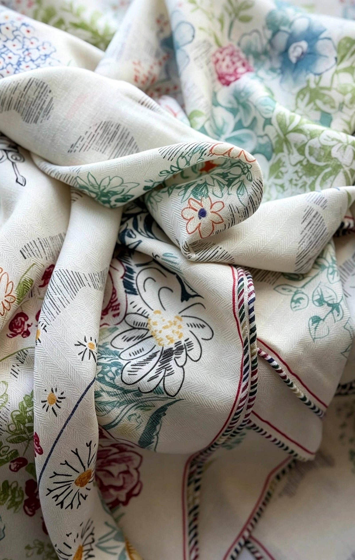 Silk Wool Scarf 53"x53" 135x135cm, Watercolor Forest Soft Floral Silk Wool Blend Square Shawl, Whimsical Garden Gift for Her