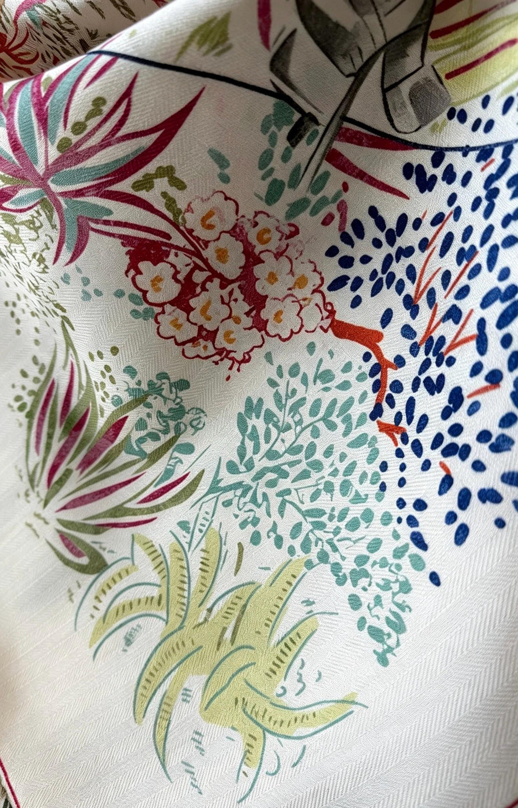 Silk Wool Scarf 53"x53" 135x135cm, Watercolor Forest Soft Floral Silk Wool Blend Square Shawl, Whimsical Garden Gift for Her