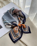 Wrapwhisper 100% Mulberry Silk Scarf 26"x26" 65x65cm, Smoky Blue Grid Horse Print Silk Crepe de Chine Square Scarf, Shawl Wrap, Gift for Her