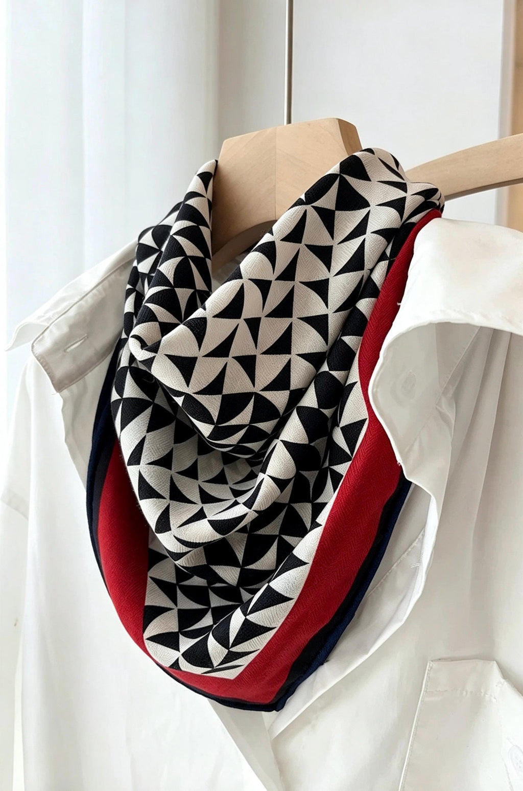 Silk Wool Scarf 26"x26" 65x65cm, Geometric Monogram Silk Wool Square Scarf, Color Block Neckwear Shawl Wrap, Fall Winter Gift for Her