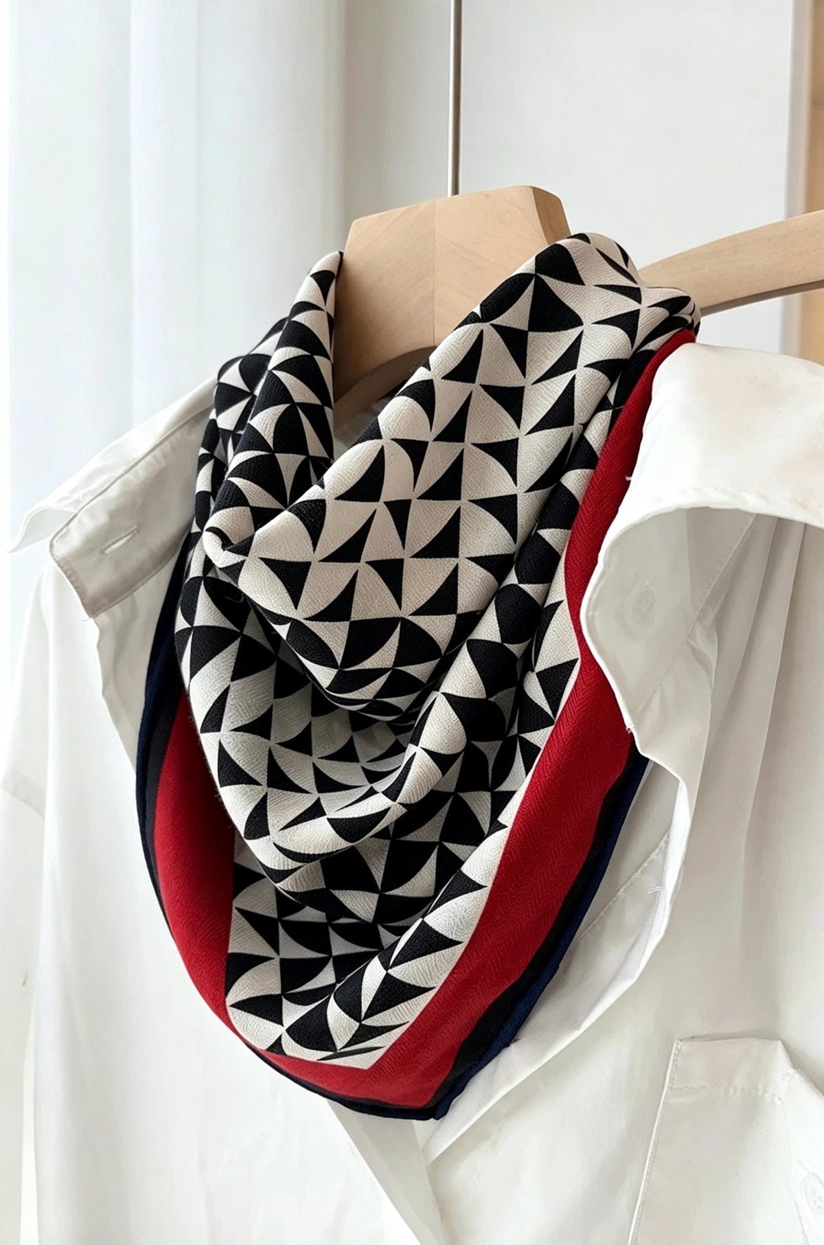 Silk Wool Scarf 26"x26" 65x65cm, Geometric Monogram Silk Wool Square Scarf, Color Block Neckwear Shawl Wrap, Fall Winter Gift for Her