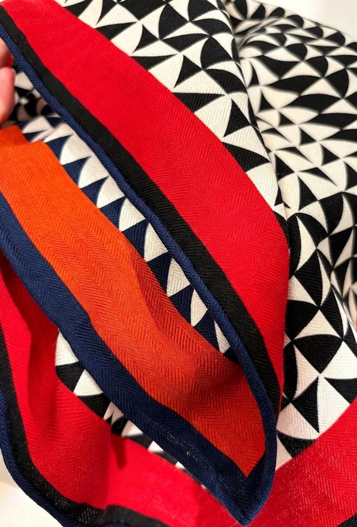Silk Wool Scarf 26"x26" 65x65cm, Geometric Monogram Silk Wool Square Scarf, Color Block Neckwear Shawl Wrap, Fall Winter Gift for Her