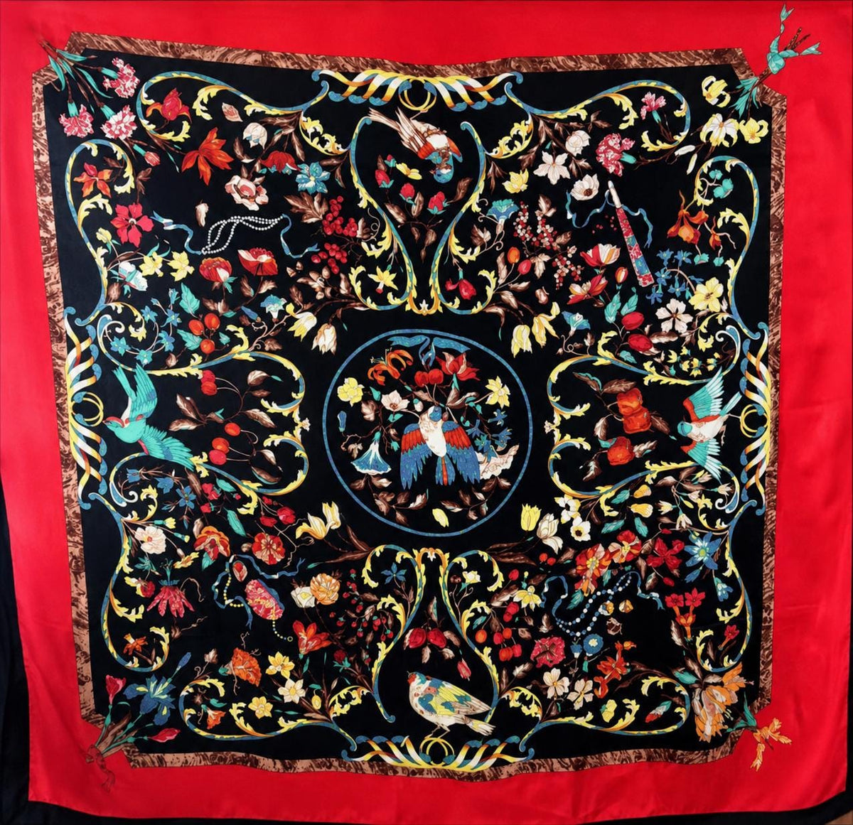 100% Mulberry Silk Scarf 43"x43" 110x110CM, Large Floral Square Shawl Chic Korean Satin Wrap Elegant Hangzhou Silk Headscarf Gift for Her