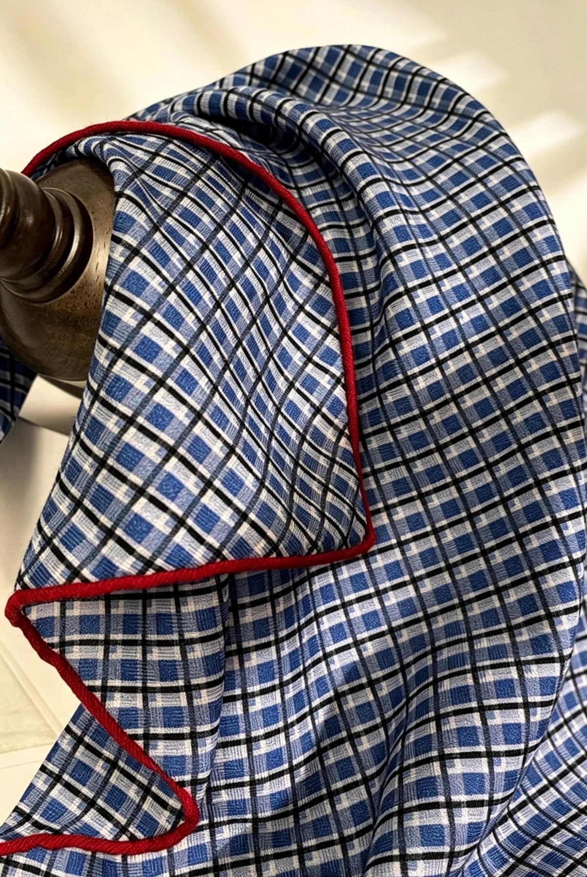Silk Wool Scarf 27"x27" 68x68cm, Blue Plaid Silk Wool Square Scarf, Vintage Soft Blue Neckwear Shawl Wrap, Spring Gift for Her