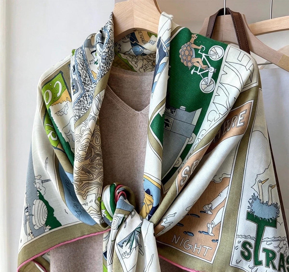 Silk Wool Scarf 53"x53" 135x135cm, Dreamy Blue Teal Romantic Storybook Silk Wool Blend Square Shawl, Elegant Gift for Her
